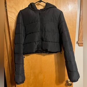SHEIN Black Cropped Puffer Jacket Coat size Large zip up